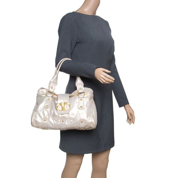 Valentino Gold Leather Crystal Catch Satchel - Picture 2 of 4